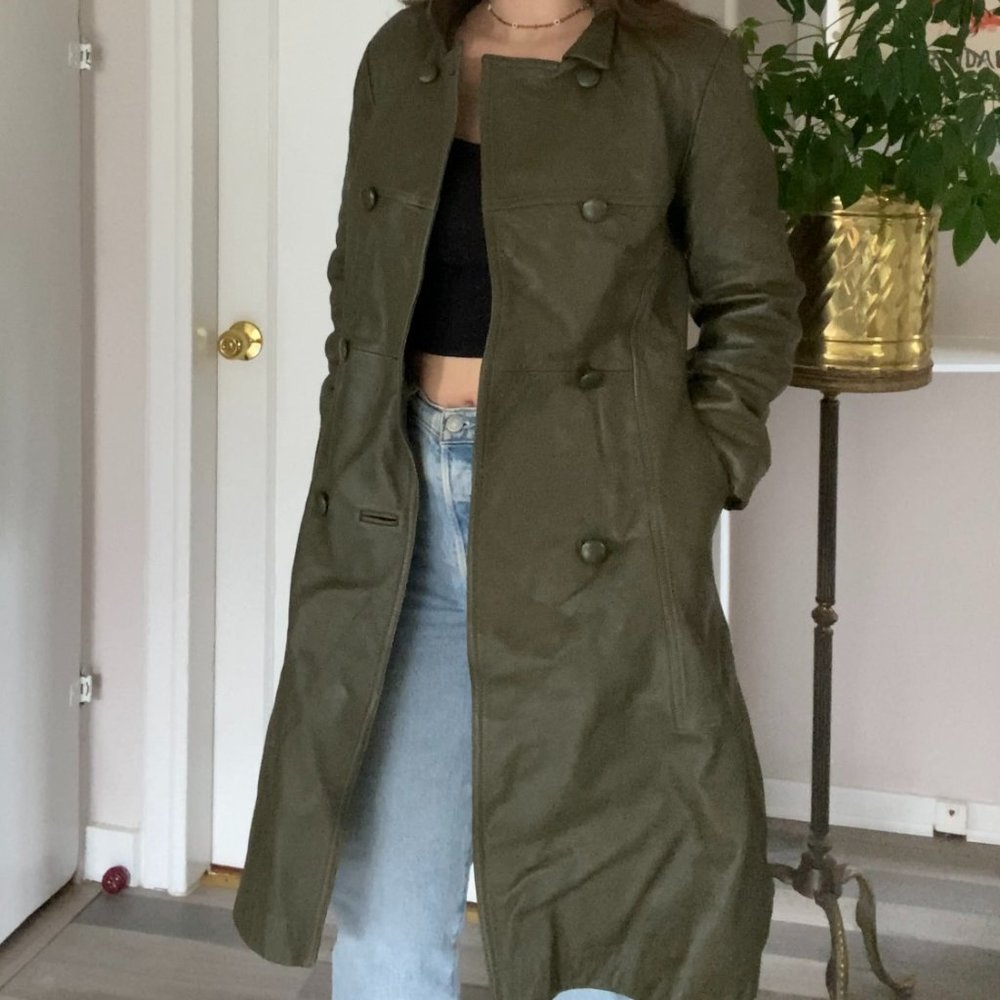 Vintage Green Leather Coat